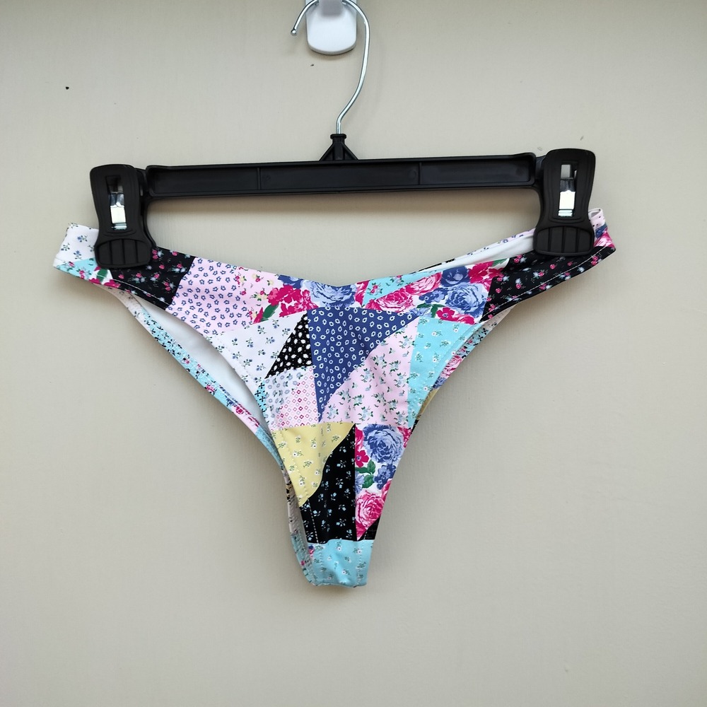 Frankie's Bikinis Patchwork Quilt Print Cheeky Bikini Bottom Swimsuit